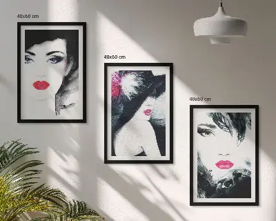 Set de 3 cuadros para salón con retratos de mujeres con labios