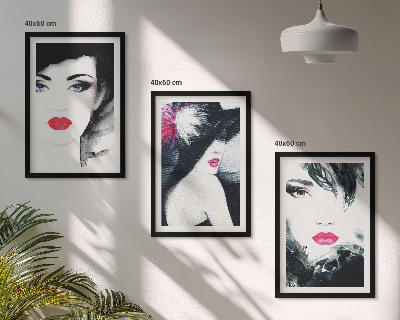 Set de 3 cuadros para salón Retratos de mujeres con labios