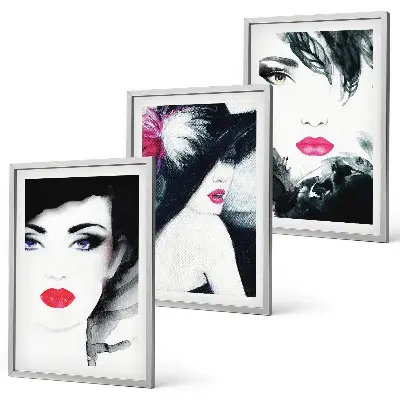 Set de 3 cuadros para salón con retratos de mujeres con labios