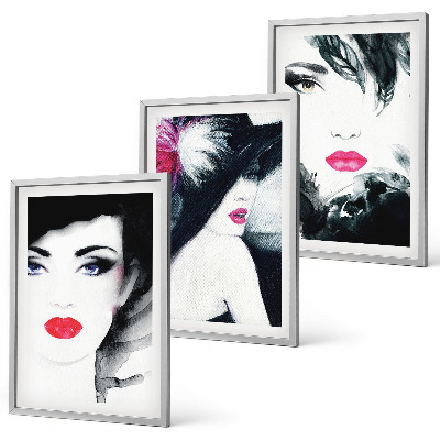 Set de 3 cuadros para salón Retratos de mujeres con labios