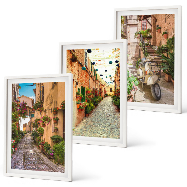 Juego de 3 cuadros Calles, flores, ambiente italiano