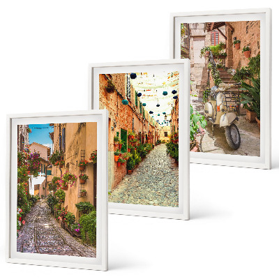 Juego de 3 cuadros Calles, flores, ambiente italiano