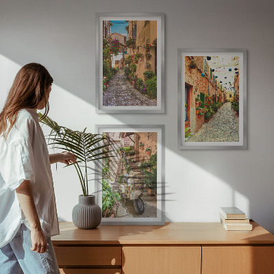 Juego de 3 cuadros Calles, flores, ambiente italiano
