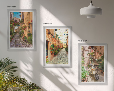 Juego de 3 cuadros Calles, flores, ambiente italiano