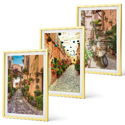 Juego de 3 cuadros Calles, flores, ambiente italiano
