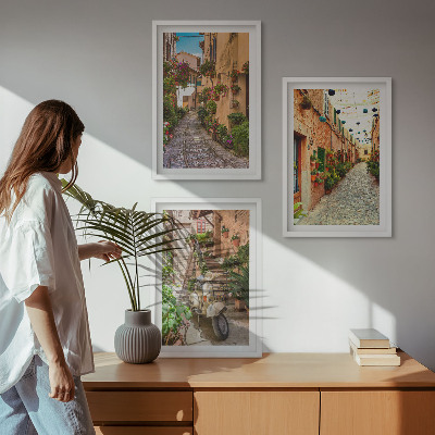 Juego de 3 cuadros Calles, flores, ambiente italiano