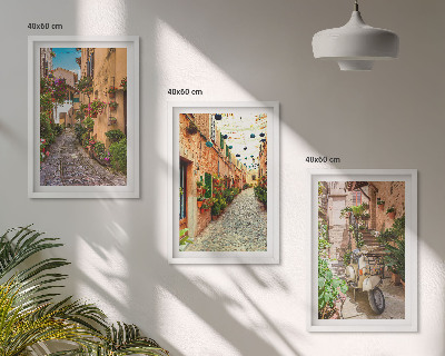 Juego de 3 cuadros Calles, flores, ambiente italiano
