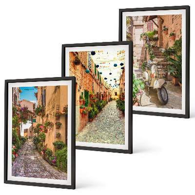 Juego de 3 cuadros Calles, flores, ambiente italiano