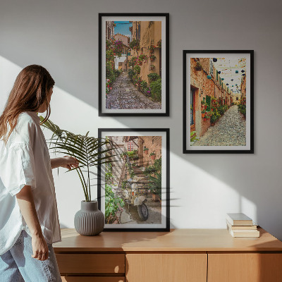 Juego de 3 cuadros Calles, flores, ambiente italiano