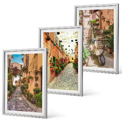 Juego de 3 cuadros Calles, flores, ambiente italiano