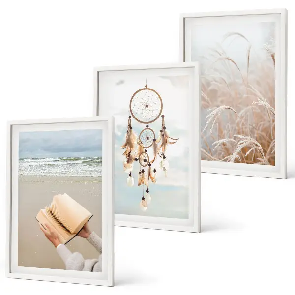 Set de 3 cuadros para salón con diseño de paisajes bohemios veraniegos y tranquilos