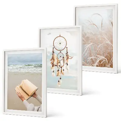 Set de 3 cuadros para salón con diseño de paisajes bohemios veraniegos y tranquilos