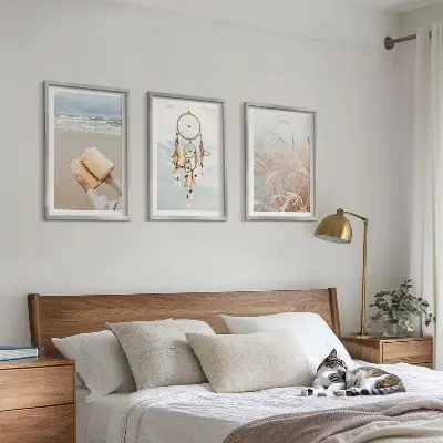 Set de 3 cuadros para salón con diseño de paisajes bohemios veraniegos y tranquilos