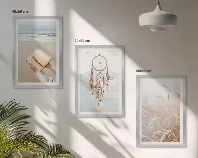 Set de 3 cuadros para salón con diseño de paisajes bohemios veraniegos y tranquilos