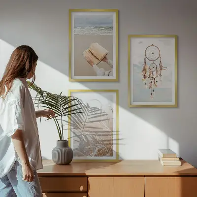 Set de 3 cuadros para salón con diseño de paisajes bohemios veraniegos y tranquilos