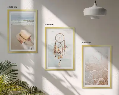 Set de 3 cuadros para salón con diseño de paisajes bohemios veraniegos y tranquilos