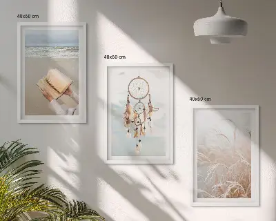 Set de 3 cuadros para salón con diseño de paisajes bohemios veraniegos y tranquilos