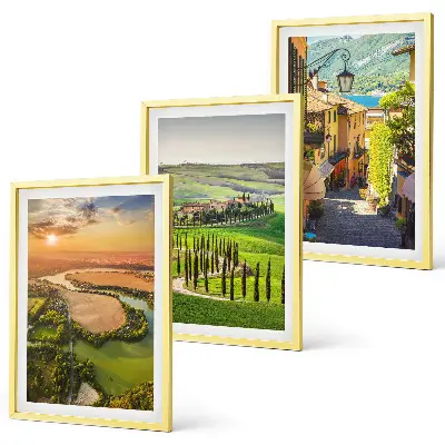 Set de 3 cuadros para salón con diseño de paisajes italianos y calle del río