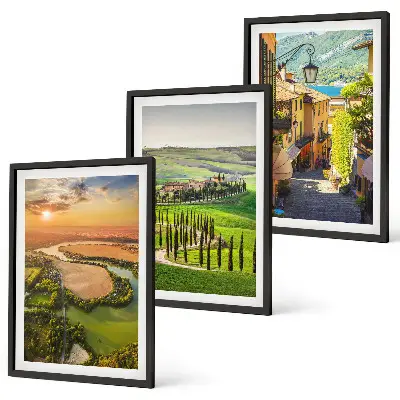 Set de 3 cuadros para salón con diseño de paisajes italianos y calle del río