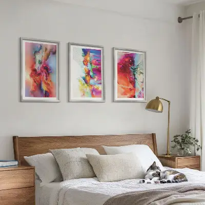 Juego de 3 cuadros con diseño de abstracciones coloridas de formas