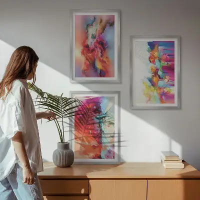 Juego de 3 cuadros con diseño de abstracciones coloridas de formas
