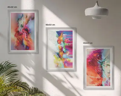 Juego de 3 cuadros con diseño de abstracciones coloridas de formas