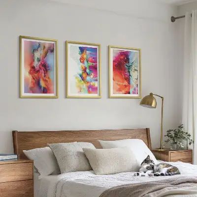 Juego de 3 cuadros con diseño de abstracciones coloridas de formas