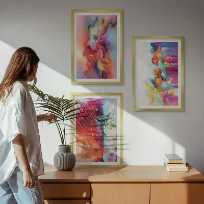 Juego de 3 cuadros con diseño de abstracciones coloridas de formas