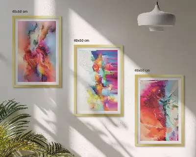 Juego de 3 cuadros con diseño de abstracciones coloridas de formas