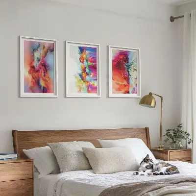 Juego de 3 cuadros con diseño de abstracciones coloridas de formas
