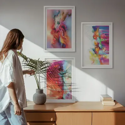 Juego de 3 cuadros con diseño de abstracciones coloridas de formas