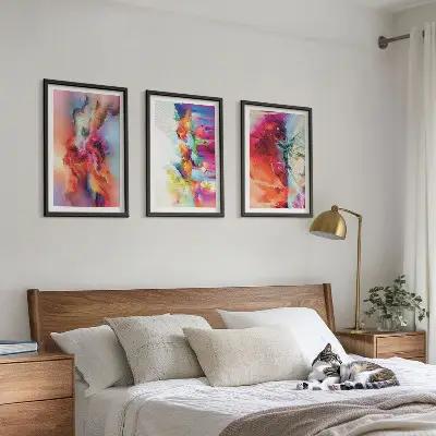 Juego de 3 cuadros con diseño de abstracciones coloridas de formas