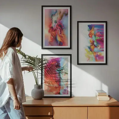 Juego de 3 cuadros con diseño de abstracciones coloridas de formas
