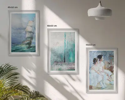 Set de 3 cuadros para salón con diseño abstracto de barco, mar y bailarín