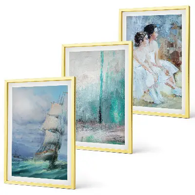 Set de 3 cuadros para salón con diseño abstracto de barco, mar y bailarín