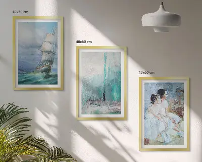 Set de 3 cuadros para salón con diseño abstracto de barco, mar y bailarín