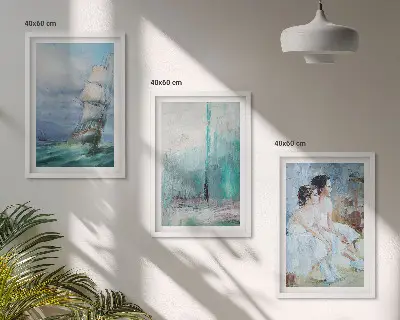 Set de 3 cuadros para salón con diseño abstracto de barco, mar y bailarín