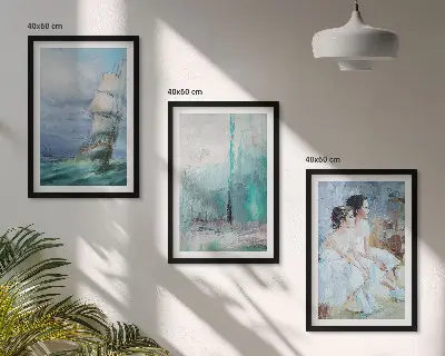 Set de 3 cuadros para salón con diseño abstracto de barco, mar y bailarín