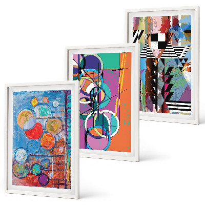 Set de 3 cuadros para salón Geometría de círculos abstractos coloridos