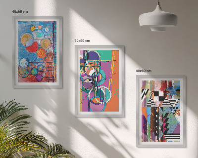 Set de 3 cuadros para salón Geometría de círculos abstractos coloridos