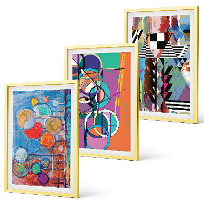 Set de 3 cuadros para salón Geometría de círculos abstractos coloridos