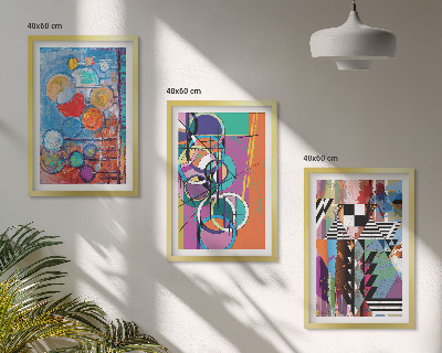 Set de 3 cuadros para salón Geometría de círculos abstractos coloridos