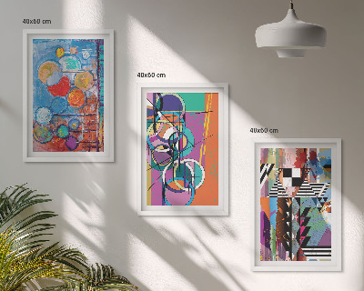 Set de 3 cuadros para salón Geometría de círculos abstractos coloridos