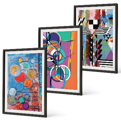 Set de 3 cuadros para salón Geometría de círculos abstractos coloridos
