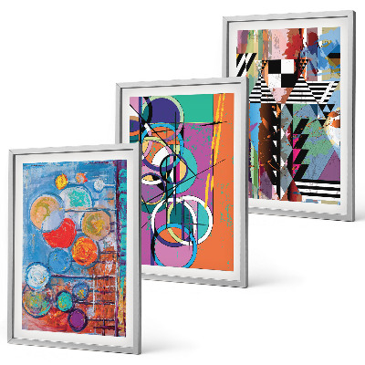Set de 3 cuadros para salón Geometría de círculos abstractos coloridos