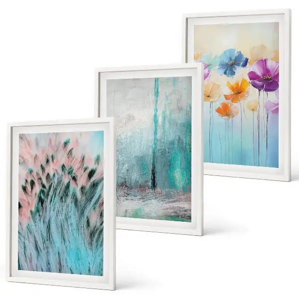 Juego de 3 cuadros con patrones de fondo de flores en tonos pastel