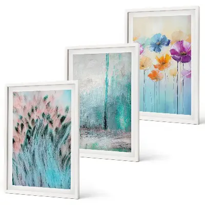 Juego de 3 cuadros con patrones de fondo de flores en tonos pastel