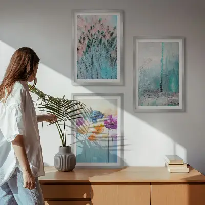 Juego de 3 cuadros con patrones de fondo de flores en tonos pastel