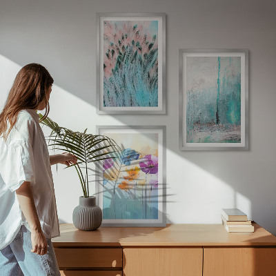 Juego de 3 cuadros Patrones de fondo de flores en tonos pastel