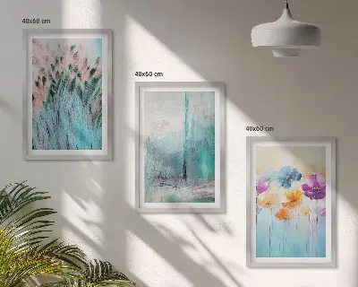 Juego de 3 cuadros con patrones de fondo de flores en tonos pastel